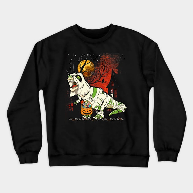 Dinosaur T rex Mummy Pumpkin Crewneck Sweatshirt by folidelarts